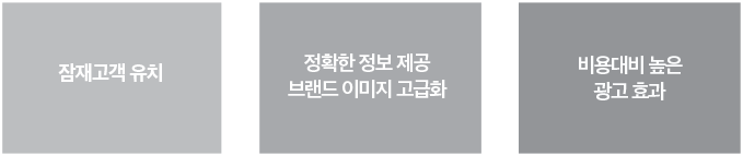 잠재고객유치,정확한정보제공으로 브랜드이미지 고급화, 비용대비 높은 효과